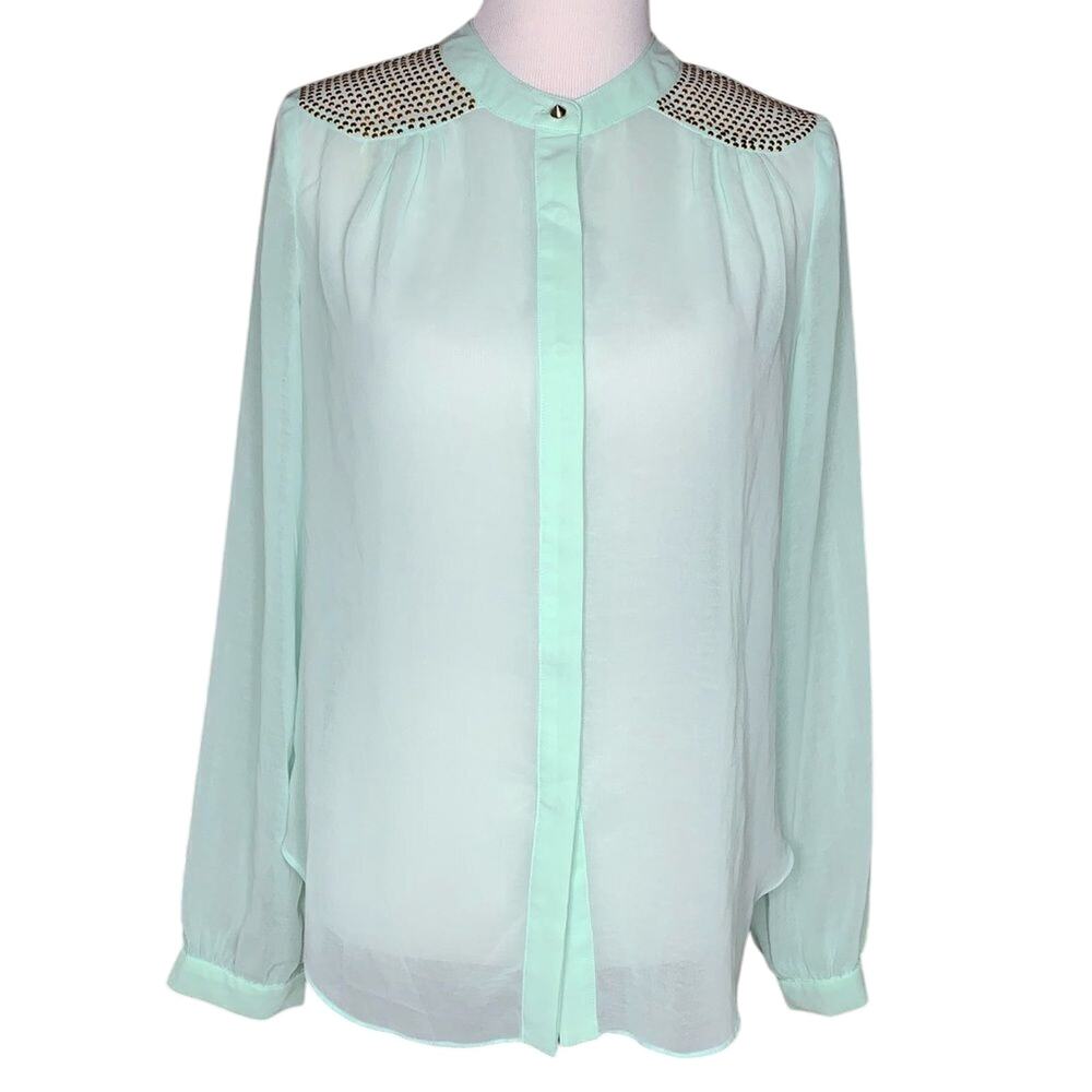 Gianni Bini Sheer Button Down with Gold Accents Sz Med